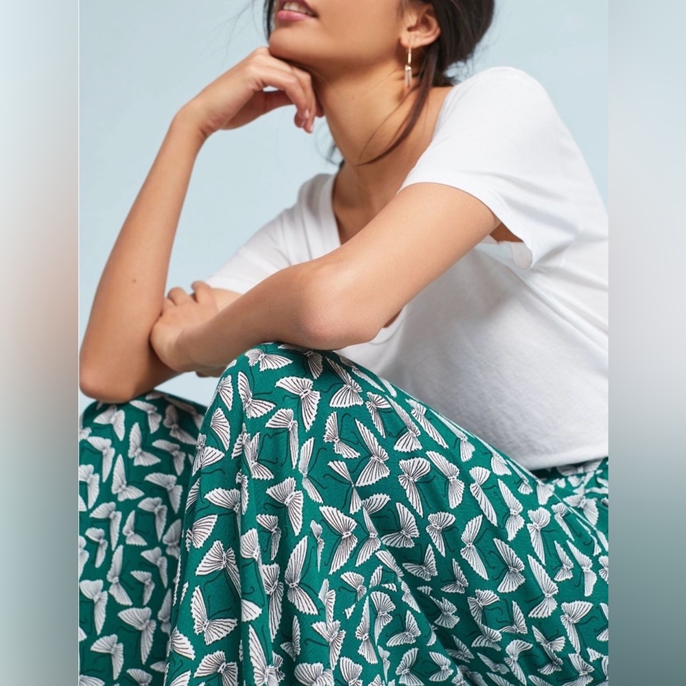 Maeve Teal Maxi Skirt with White Botanical Print